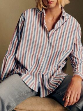 Max Shirt  Blue ecru burgundy stripes